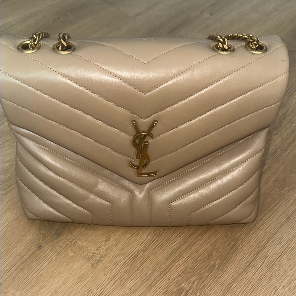 Yves Saint Laurent Cream and Gold Quilted Shoulder Bag
